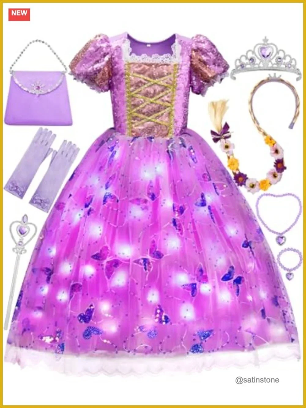 Light Up Princess Dress Costume with Accessories for Girls Ages 3-8